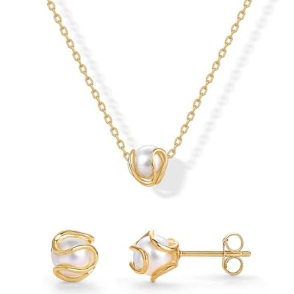 Gold Plated Round Shell Pearl Jewelry Set‎ for Women